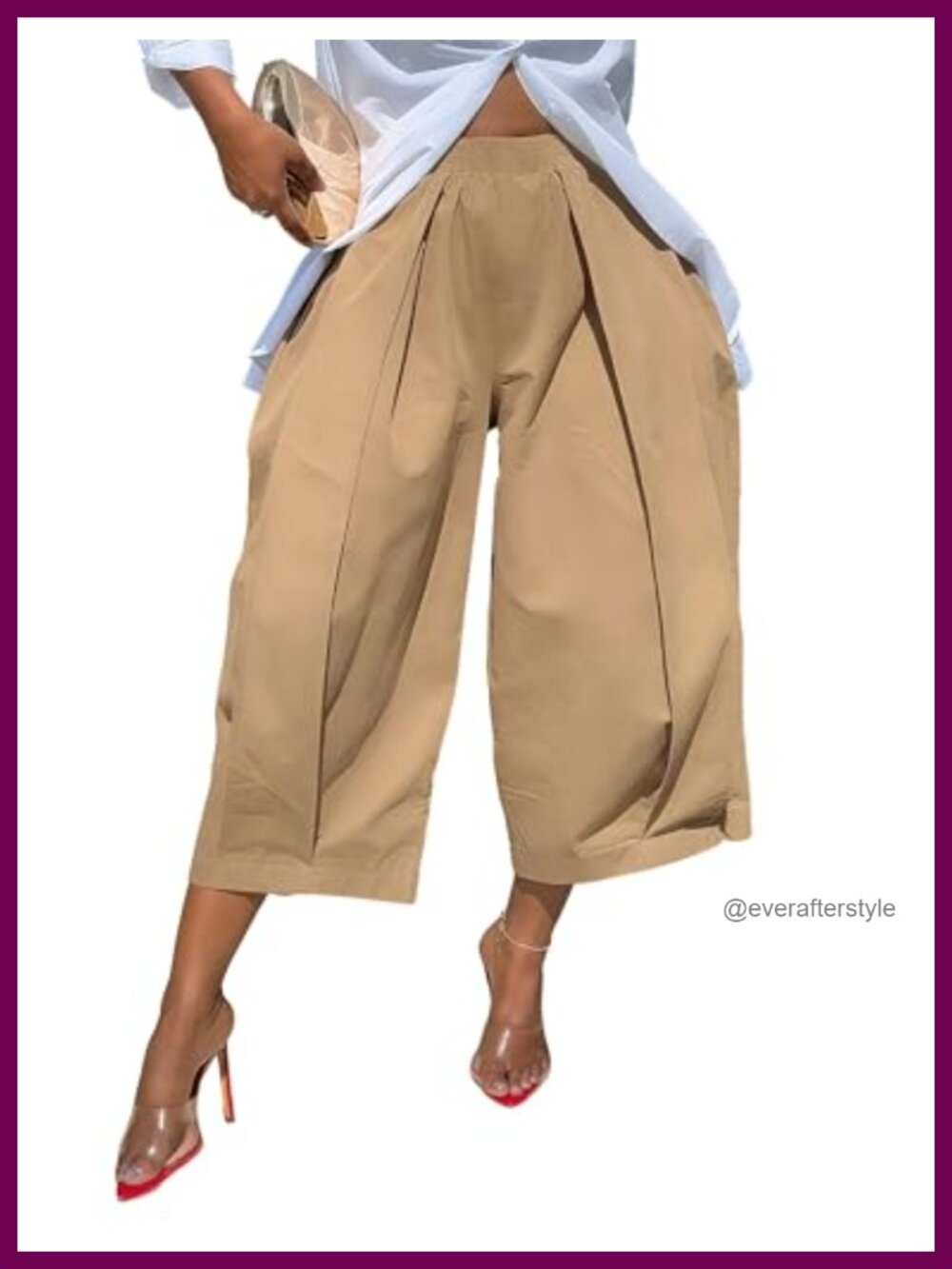 High Waist Wide Leg Pleated Cropped Capri Trousers Women Summer